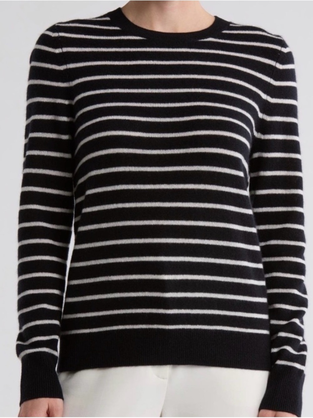 Nordstrom Women’s 100% Cashmere Striped Black and White Crewneck Sweater S